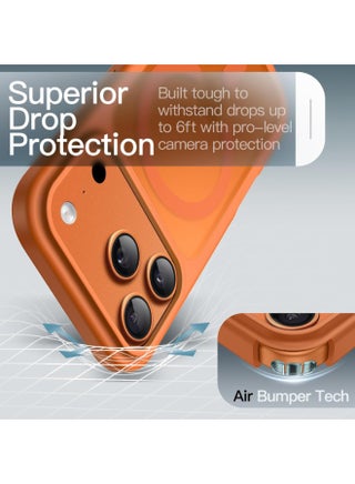Magnetic case for iPhone 17 Pro, High Grade Drop Protection with Shockproof Strip, Translucent Matte Back Phone Case | Orange - view 5