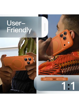 Magnetic case for iPhone 17 Pro, High Grade Drop Protection with Shockproof Strip, Translucent Matte Back Phone Case | Orange - view 4