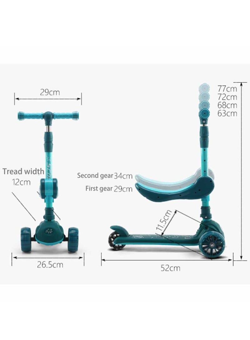 Kids Three Wheel Scooter With Light Up LED Wheels For Toddlers Girls & Boys, 4 Adjustable Height & Flip-able Seat, Lean To Steer, Extra-wide Deck, Light Up Wheels For Children From 3-14 Years Old