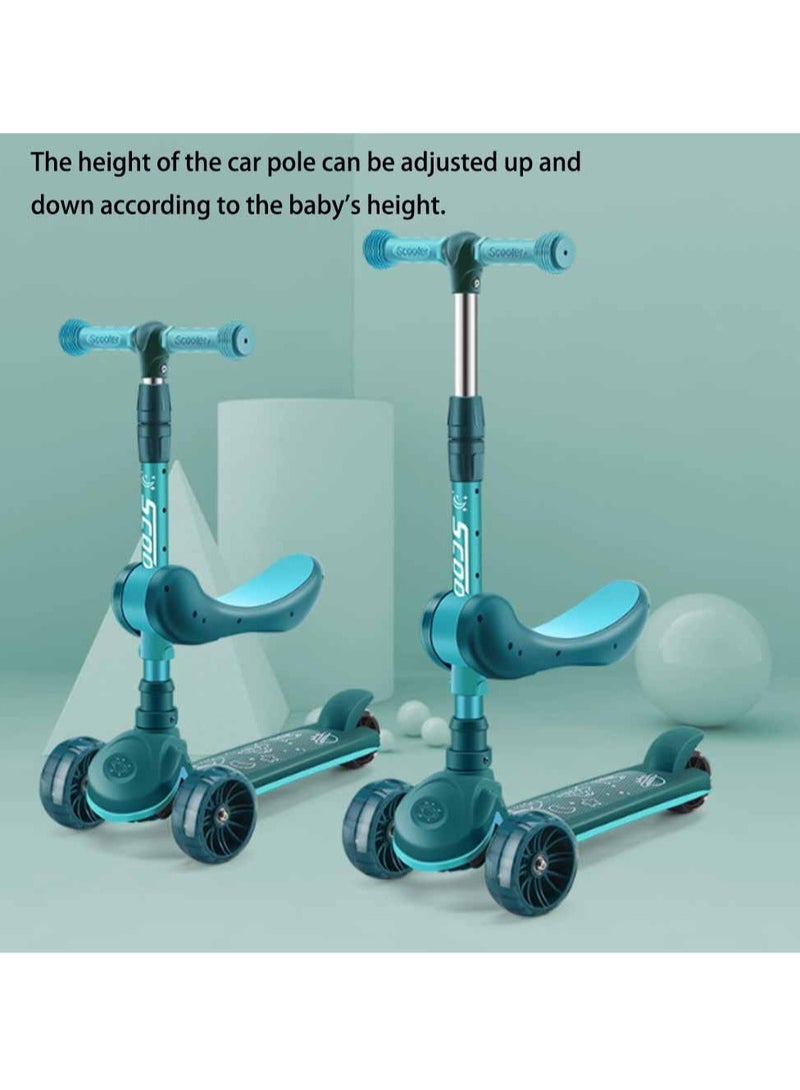 Kids Three Wheel Scooter With Light Up LED Wheels For Toddlers Girls & Boys, 4 Adjustable Height & Flip-able Seat, Lean To Steer, Extra-wide Deck, Light Up Wheels For Children From 3-14 Years Old