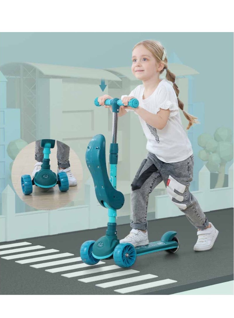 Kids Three Wheel Scooter With Light Up LED Wheels For Toddlers Girls & Boys, 4 Adjustable Height & Flip-able Seat, Lean To Steer, Extra-wide Deck, Light Up Wheels For Children From 3-14 Years Old