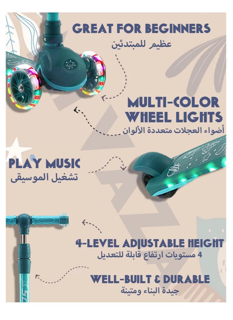 Kids Three Wheel Scooter With Light Up LED Wheels For Toddlers Girls & Boys, 4 Adjustable Height & Flip-able Seat, Lean To Steer, Extra-wide Deck, Light Up Wheels For Children From 3-14 Years Old - pzsku/Z5B45BDBF266DFEC6D845Z/45/_/1696672904/d0938a50-3497-412f-b38f-85c1cade92de