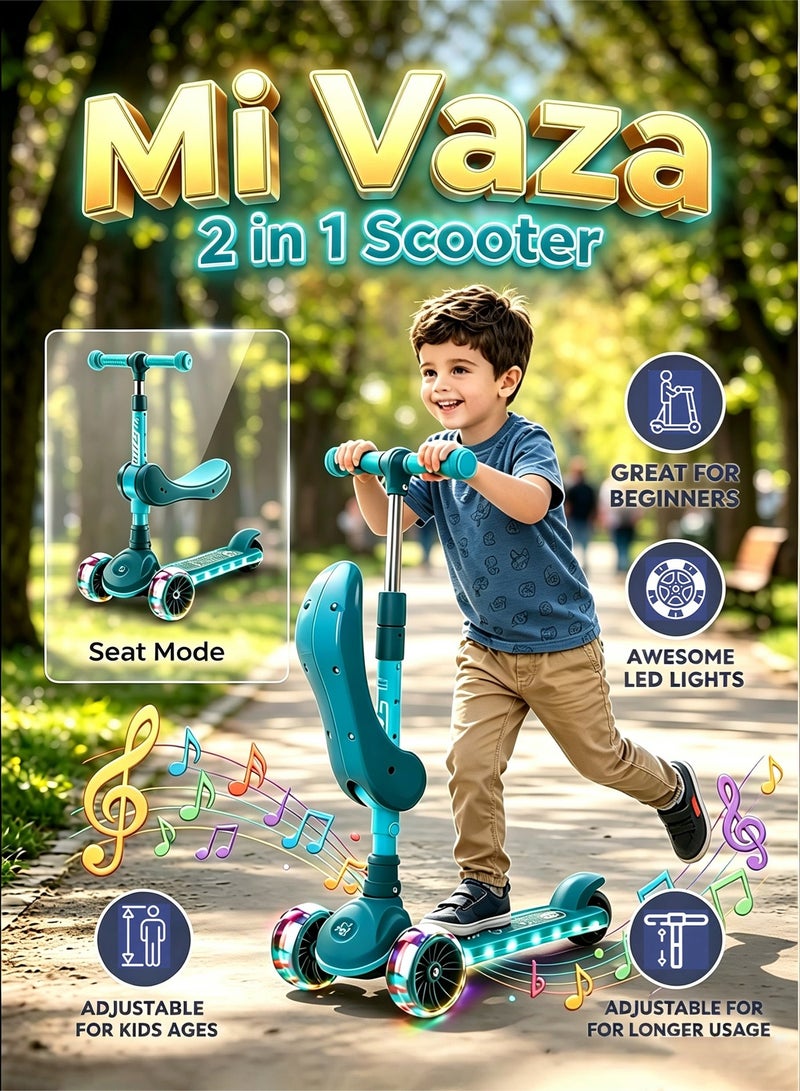 Mi VAZA Kids Three Wheel Scooter With Light Up LED Wheels For Toddlers Girls & Boys, 4 Adjustable Height & Flip-able Seat, Lean To Steer, Extra-wide Deck, Light Up Wheels For Children From 3-6Years Old,Baby Walker - Image 1