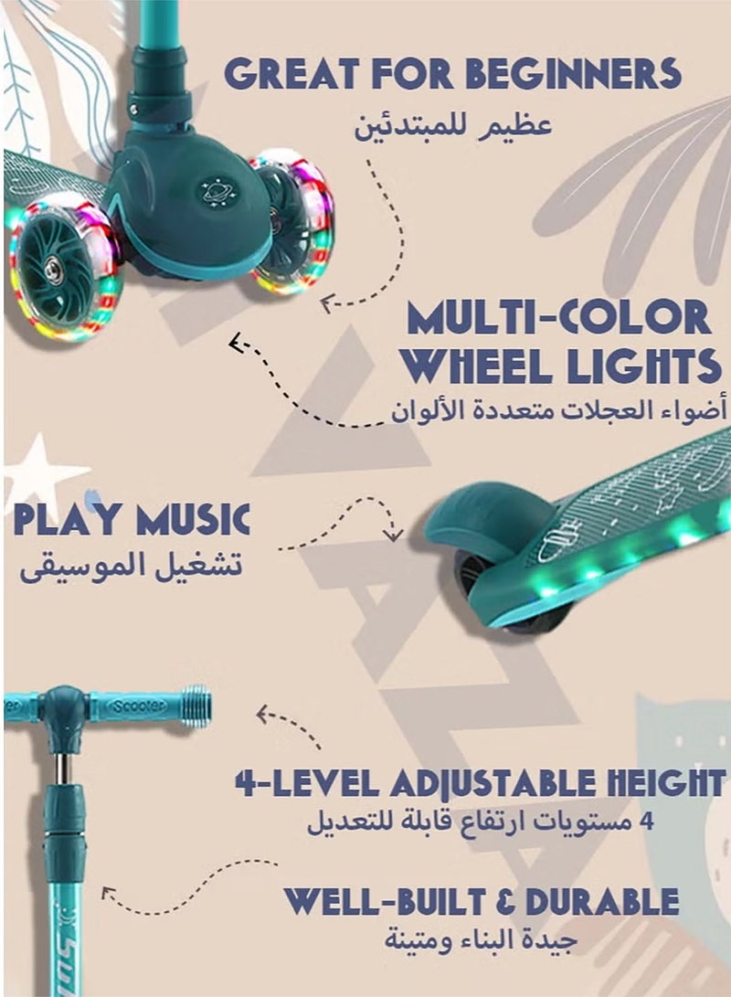 Mi VAZA Kids Three Wheel Scooter With Light Up LED Wheels For Toddlers Girls & Boys, 4 Adjustable Height & Flip-able Seat, Lean To Steer, Extra-wide Deck, Light Up Wheels For Children From 3-6Years Old,Baby Walker - Image 3