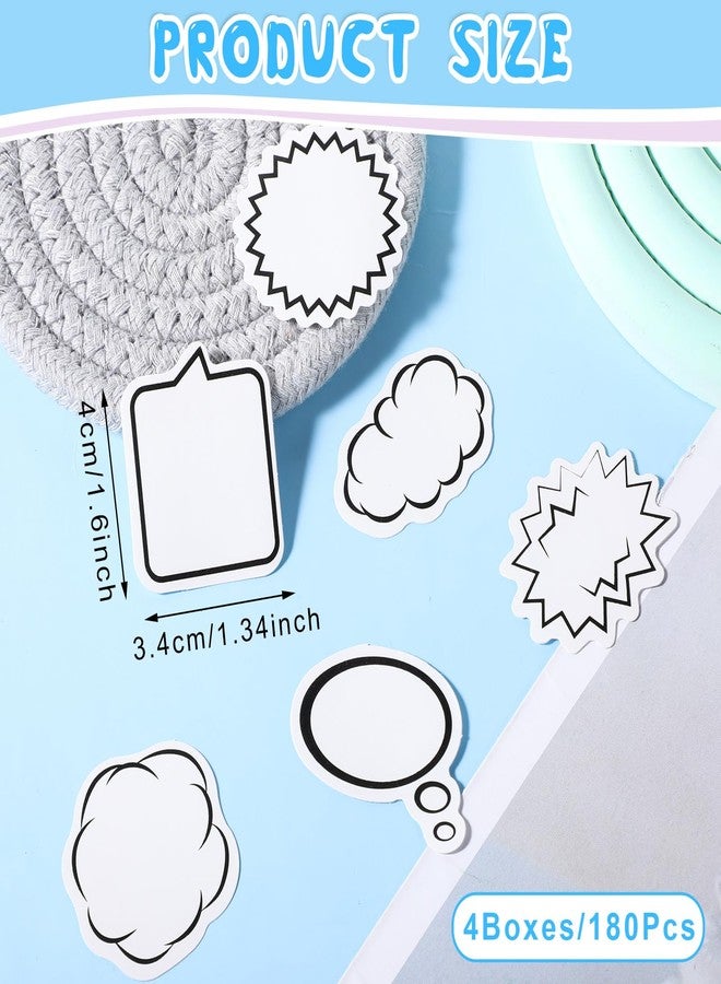 LLOUSSAK 180Pcs Dialog Box Stickers for Scrapbooking, Self-Adhesive Blank Bubble Stickers, Different Shape Minimalist Labels Comic Book Stickers for Scrapbook Photo Planner Diary (4Boxes) - Image 2