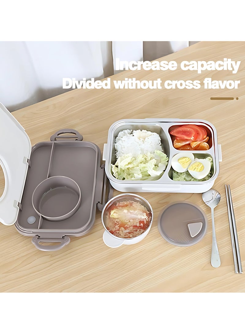 Twisoo Stainless Steel Lunch Box for Kid School, Insulated Bento Lunch Box with Tableware, 3 Compartment Divided Lunch Containers with Lids, Leakproof | BFA Free | Dishwasher Safe 1300ml (Gray) - Image 2