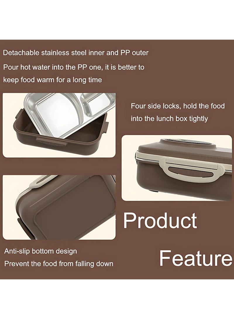 Twisoo Stainless Steel Lunch Box for Kid School, Insulated Bento Lunch Box with Tableware, 3 Compartment Divided Lunch Containers with Lids, Leakproof | BFA Free | Dishwasher Safe 1300ml (Gray) - Image 5