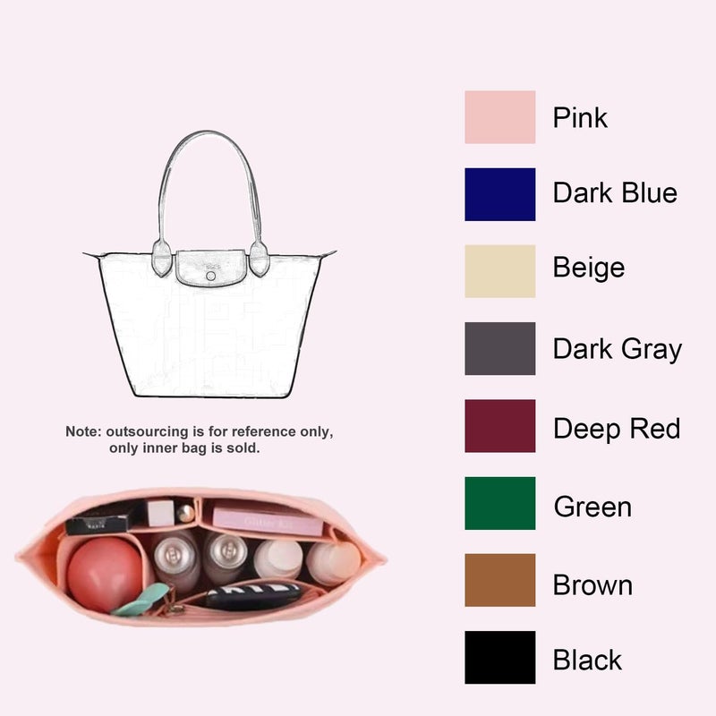 D.DUO Purse Organizer, Multi-Pocket Felt Handbag Organizer, Folding Tote Bag organizer insert for Insert Wallet Organizer for Longchamp (Deep Red, Large) - Image 2