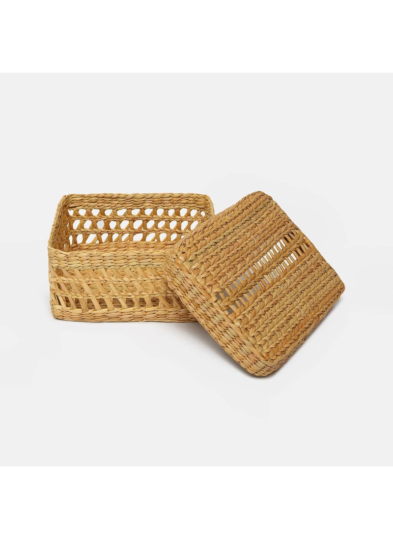 Habere India-All the Cultures Fabricating India Habere IndiaAll The Cultures Fabricating India Storage Basket With LidGift Hamper BasketsDecorative Baskets Perfect Alternatives To Jute Storage Baskets Size28x23x16 Cm JaaliBeige  - Image 3