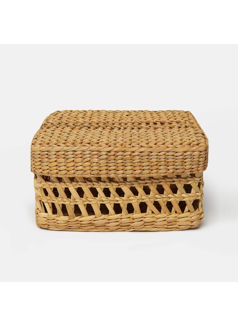 Habere India-All the Cultures Fabricating India Habere IndiaAll The Cultures Fabricating India Storage Basket With LidGift Hamper BasketsDecorative Baskets Perfect Alternatives To Jute Storage Baskets Size28x23x16 Cm JaaliBeige  - Image 1