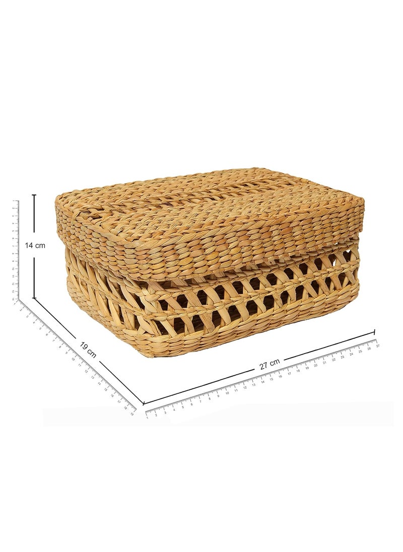 Habere India-All the Cultures Fabricating India Habere IndiaAll The Cultures Fabricating India Storage Basket With LidGift Hamper BasketsDecorative Baskets Perfect Alternatives To Jute Storage Baskets Size28x23x16 Cm JaaliBeige  - Image 5
