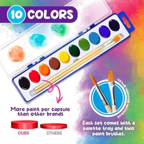 Kiggos 10Color Water Color Paint Sets for Kids 30 Pack Bulk Watercolor Paint Set Washable Acuarelas Watercolor Palette Mini Paint Sets for Kids Party Favor Classroom Water Paint Kit 2 Wood Brushes Included - Image 5