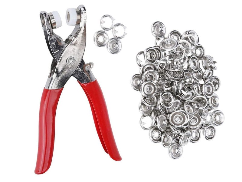 MBUYS MALL MBUYS MALL Grommet Eyelet Setting Pliers Tool for Bag Shoes Leather Belt Cloth Easy Press Button Snap Fastener Plier Button Pincer Pile Clipper Setter Hand Tool with 100Pcs Silver Snaps Rings  - Image 2