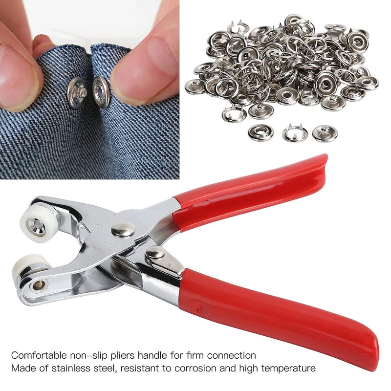 MBUYS MALL MBUYS MALL Grommet Eyelet Setting Pliers Tool for Bag Shoes Leather Belt Cloth Easy Press Button Snap Fastener Plier Button Pincer Pile Clipper Setter Hand Tool with 100Pcs Silver Snaps Rings  - Image 5