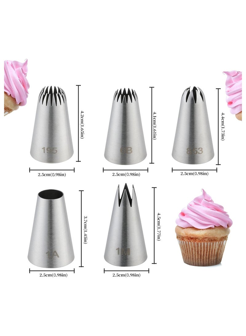 5PCS Large Piping Tips Set, Stainless Steel Cake Decorating Tips, Frosting Icing Tips for Cupcakes, Cake, Cookie and Decorating (Dishwasher Safe) - Image 2