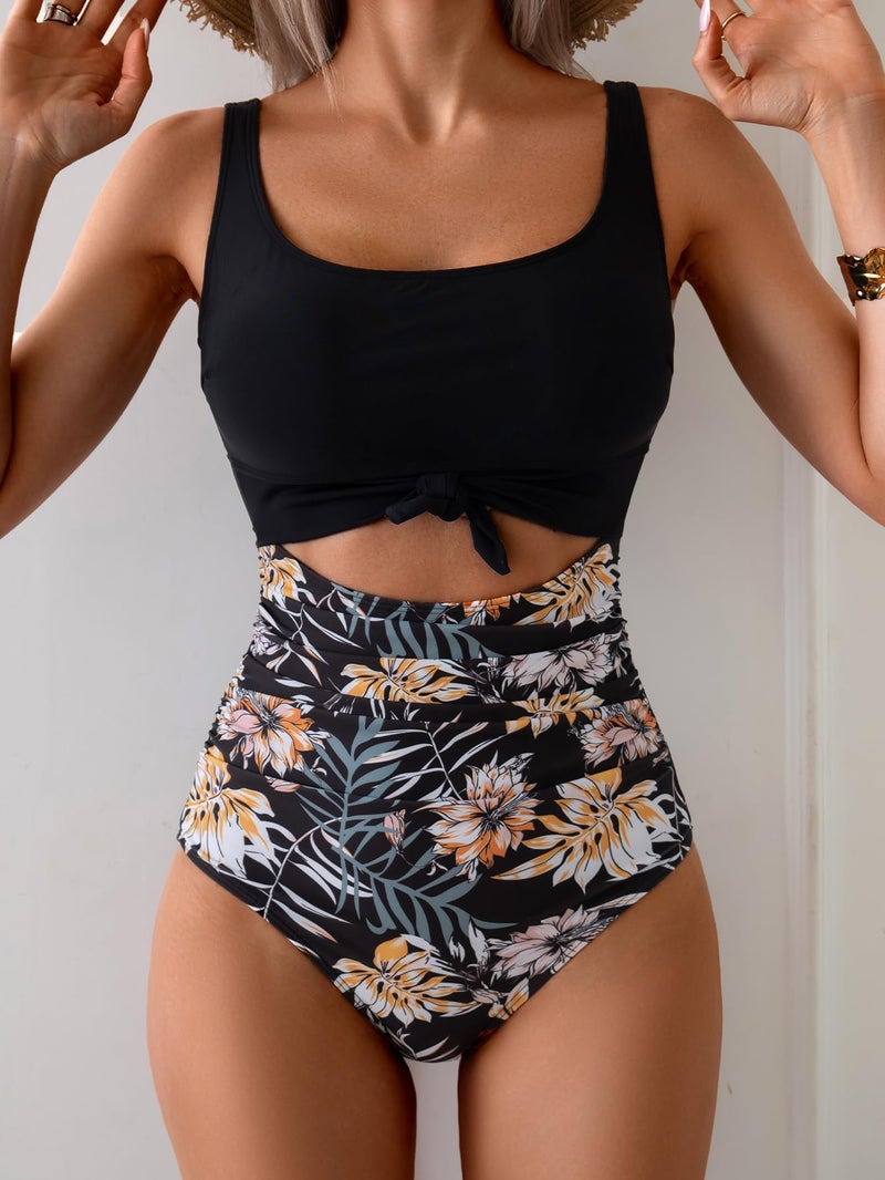 Eomenie Women's One Piece Swimsuit Tummy Control Slimming Bathing Suit Cutout Tie Knot Swimwear - Image 2