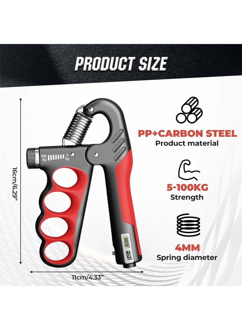 Grip Strength Trainer Kit, Hand Grip Strengthener with Electronic Counting, Grip Strengthener Exerciser for Muscle Building and Injury Recover, Resistance 11-220Lbs(5-100KG) - Image 5