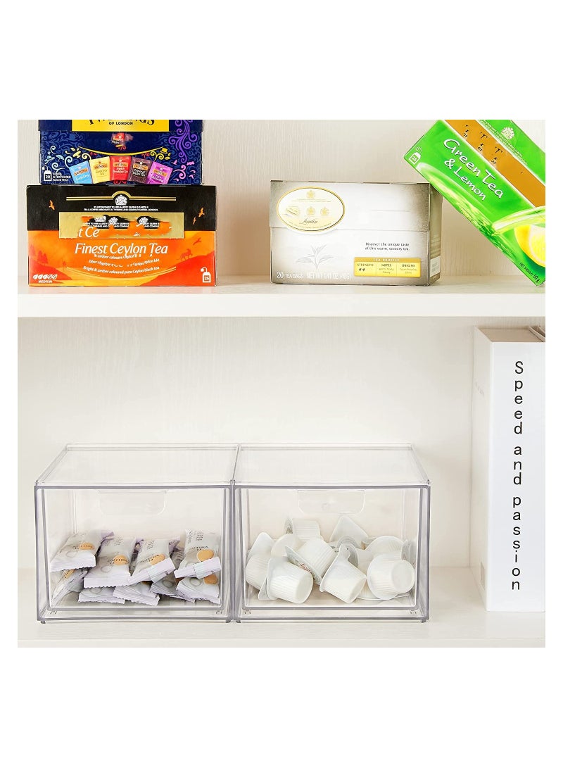Luckam 2 Pack Stackable Makeup Organizer Storage Drawers 4.4In Tall Acrylic Bathroom Clear Plastic Storage Bins For Vanity Undersink Kitchen Cabinets Pantry Organization - Image 2