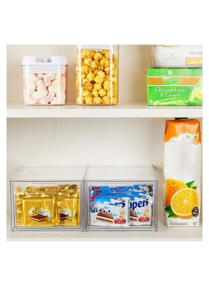 Luckam 2 Pack Stackable Makeup Organizer Storage Drawers 4.4In Tall Acrylic Bathroom Clear Plastic Storage Bins For Vanity Undersink Kitchen Cabinets Pantry Organization - Image 4