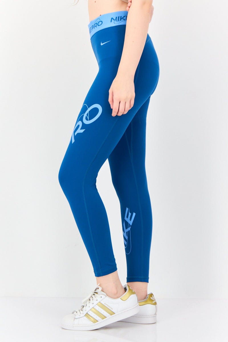 Nike Women Dri-Fit Brand Logo Training Leggings, Teal Blue - Image 3