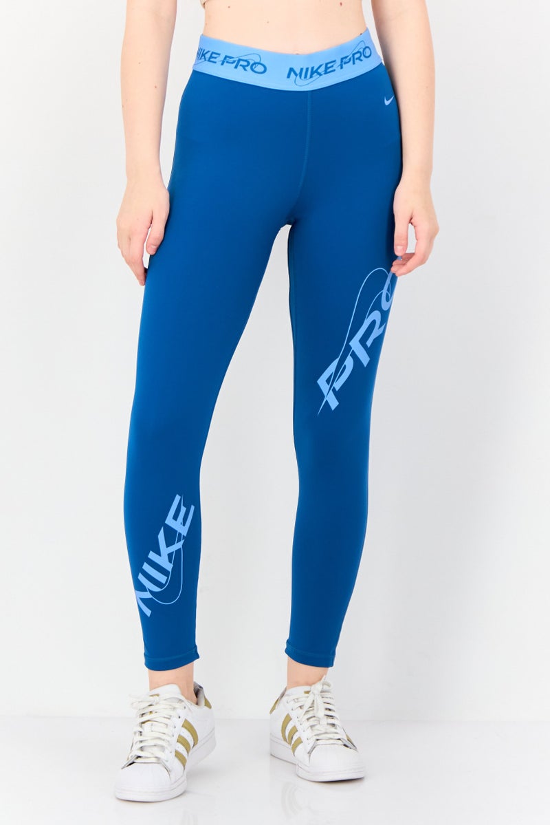 Nike Women Dri-Fit Brand Logo Training Leggings, Teal Blue - Image 1