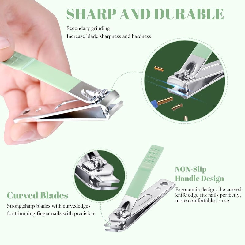 QLNE Manicure Set Pedicure Kit Nail Clippers Set Fingernail Clipper Set Ingrown Toenail Nail Kit Scissor Nail Trimmer Kit 18 Pieces Women and Men’s Care Grooming Tools with Fine Case (Tea Green_18 Pieces) - Image 3