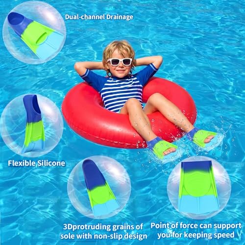 Fanwill Kids Swim Fins,Short Comfortable Flippers for Lap Swimming and Training for Children,Girls,Boys ,Beginners(Blue/Green/SkyBlue, M) - Image 3
