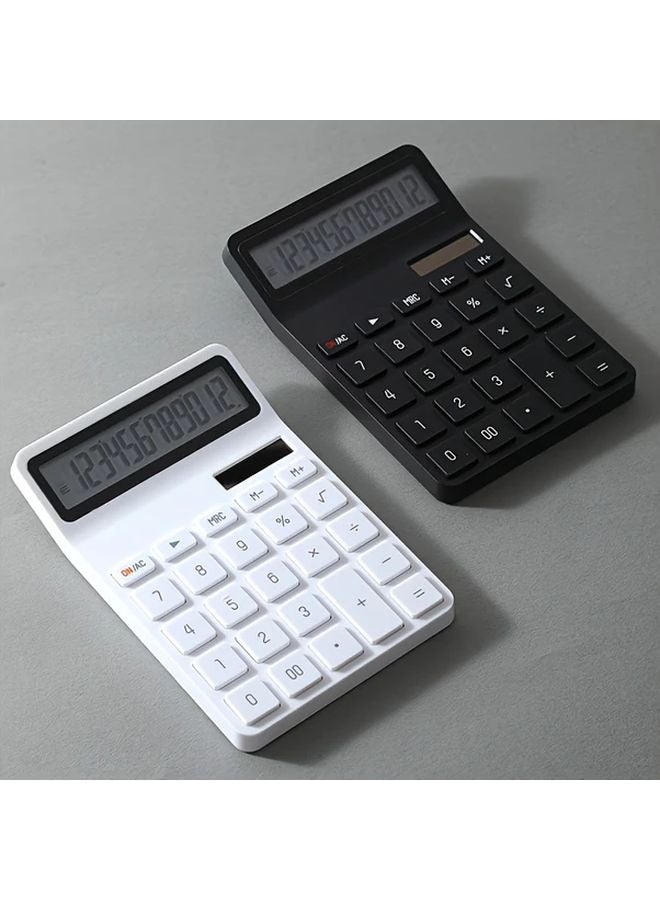 White 12 Digit Large Display Desktop Calculator Dual Power Solar Battery - Image 2