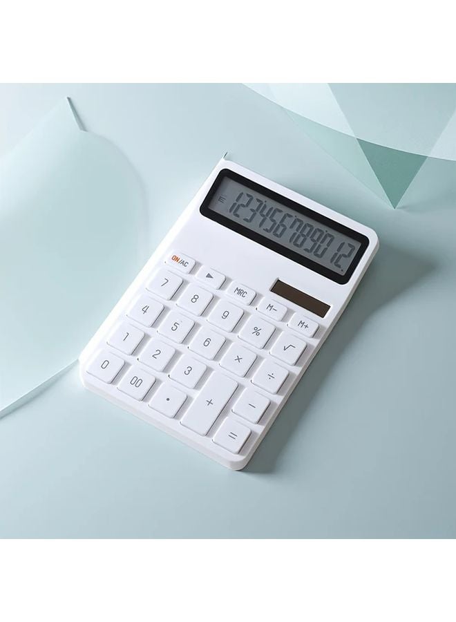 White 12 Digit Large Display Desktop Calculator Dual Power Solar Battery - Image 5