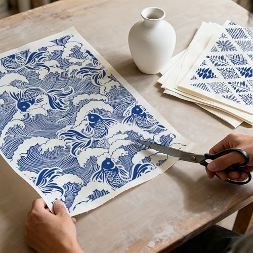 GLASSWINDS 10PCS Blue Rustic Underglaze Transfers for Pottery, 14.6x20.5 in Ceramic Clay Transfer Paper, Flower Transfer Stickers for Crafts Art DIY Ceramic Decals Underglaze Waterslide Decal - Image 3