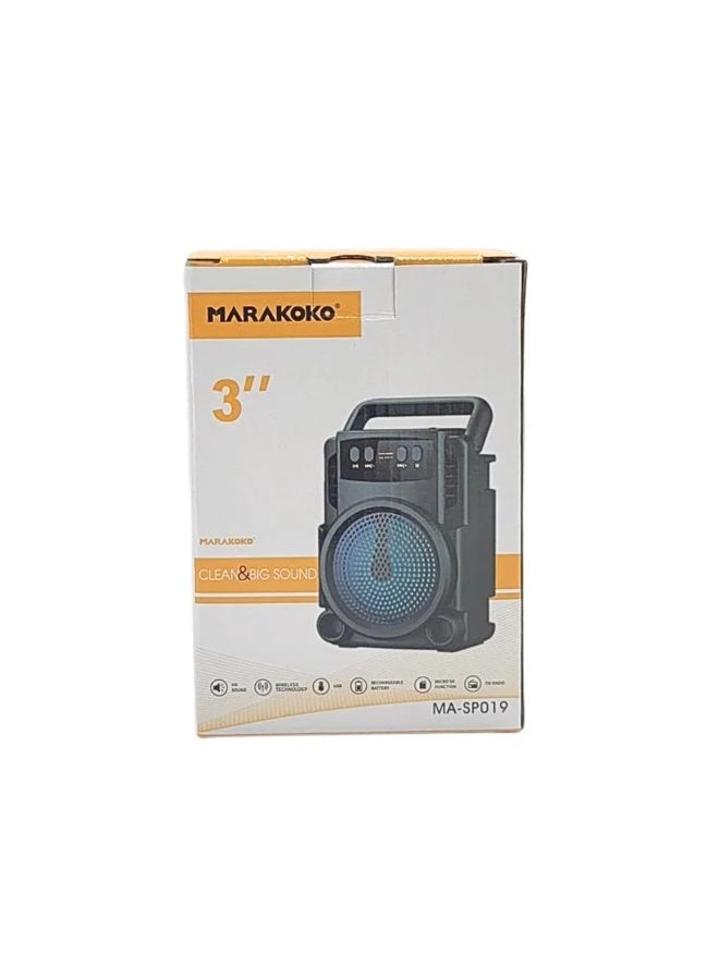 ماراكوكو سماعة MARAKOKO MA-SP019 محمولة 3 بوصة بصوت HD وتقنية لاسلكية، بطارية قابلة للشحن، منفذ USB ودعم بطاقة Micro SD وراديو FM، مكبر صوت صغير، سبيكر موسيقى للمنزل والمكتب والرحلات سماعة محمولة، مكبر صوت لاسلكي، سبيكر صغير، سماعة بلوتوث، سماعة USB، سماعة راديو FM، سماعة بكرت ذاكرة، مكبر صوت قابل للشحن، سماعة موسيقى، سبيكر للرحلات، سماعة للمنزل، سماعة للمكتب، جهاز صوت محمول، سماعة بصوت عالي، مكبر صوت صغير - Image 1