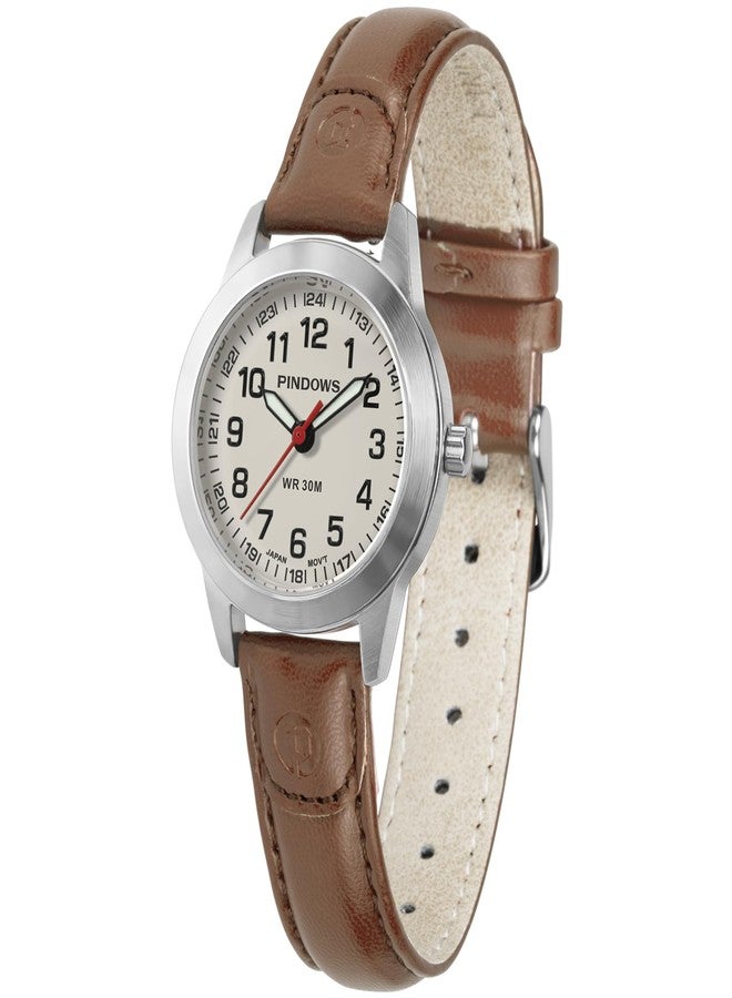 PINDOWS Women's Watches, Elegant Analogue Quartz Design with Leather Strap, Waterproof Fashion Wrist Watch with Easy-to-Read Luminous Dial, 649n4: brown-silver, Classic business suit watch in - Image 1