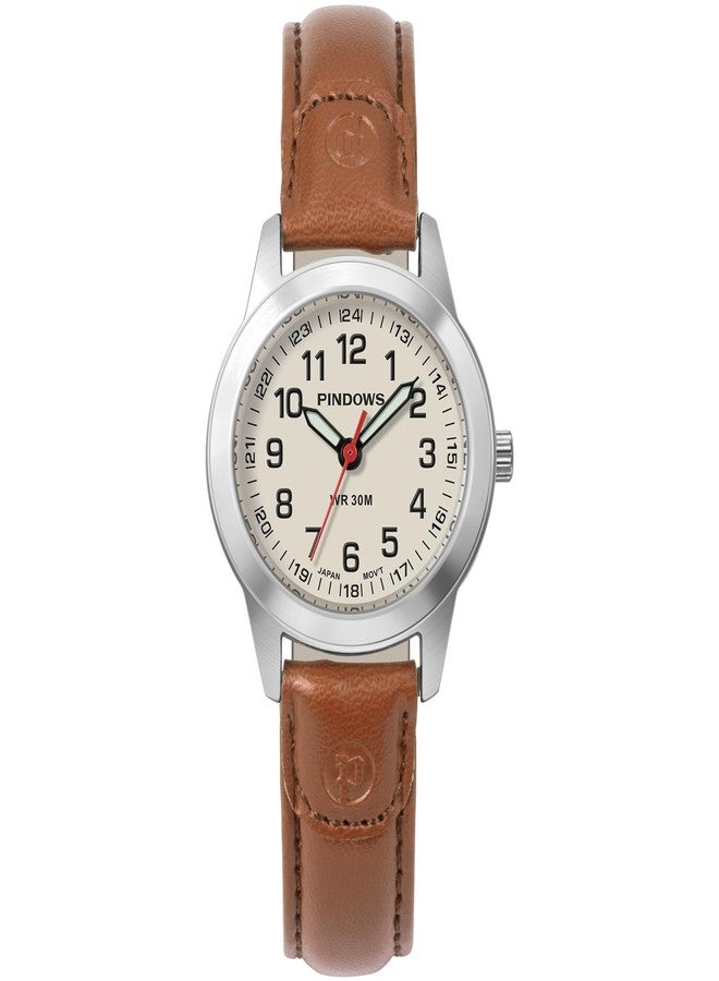 PINDOWS Women's Watches, Elegant Analogue Quartz Design with Leather Strap, Waterproof Fashion Wrist Watch with Easy-to-Read Luminous Dial, 649n4: brown-silver, Classic business suit watch in - Image 2