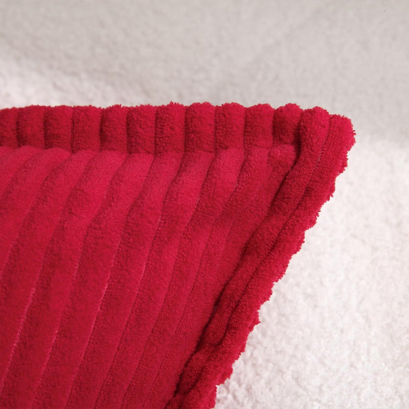 Puncuntex Corduroy Throw Pillow Covers Set of 2 Boho Decorative Red 22?22 Inch Super Soft Pillowcase Cozy Striped Texture Cushion Cover for Couch Sofa Farmhouse Living Room - Image 4