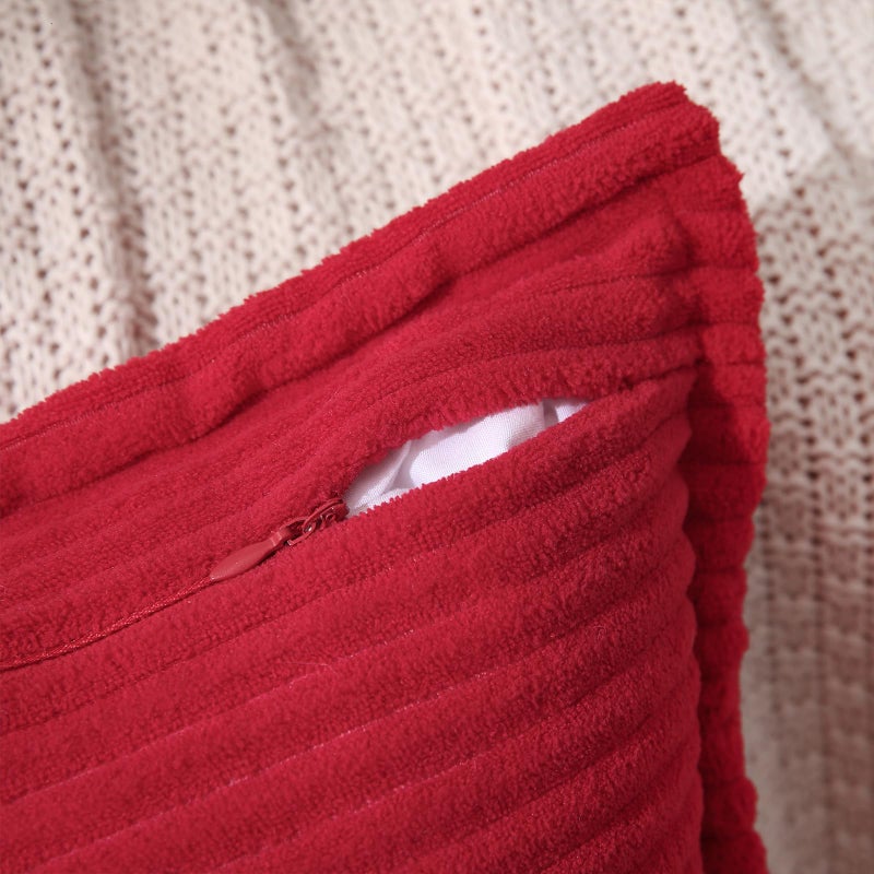 Puncuntex Corduroy Throw Pillow Covers Set of 2 Boho Decorative Red 22?22 Inch Super Soft Pillowcase Cozy Striped Texture Cushion Cover for Couch Sofa Farmhouse Living Room - Image 5