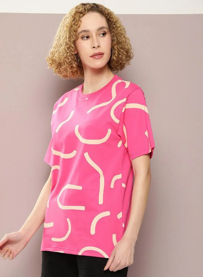 ديلينجر Oversized Graphic Print Combed Cotton T-Shirt by Styli