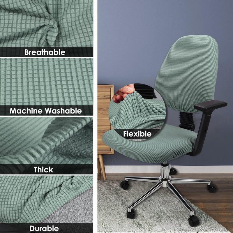 Office Chair Cover, 1Pair Stretch Jacquard Office Computer Chair Seat Covers, Removable Washable Anti-dust Desk Chair Seat Cushion Protectors for Office Computer Chairs (Not Chair Include) (Cyan) - Image 2