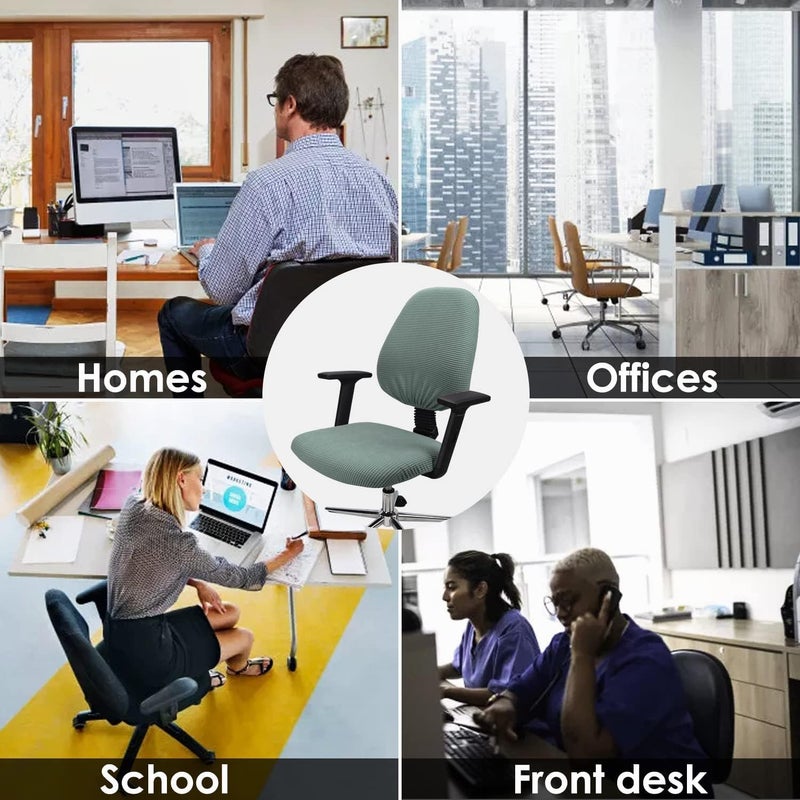 Office Chair Cover, 1Pair Stretch Jacquard Office Computer Chair Seat Covers, Removable Washable Anti-dust Desk Chair Seat Cushion Protectors for Office Computer Chairs (Not Chair Include) (Cyan) - Image 4
