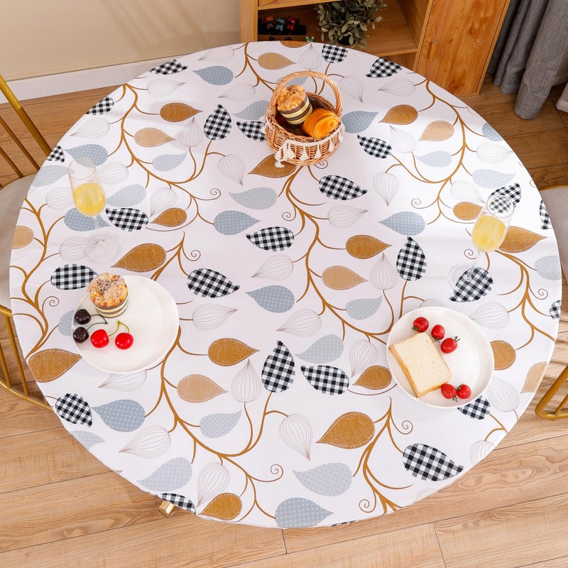 Walrus Round Vinyl Fitted Tablecloth with Flannel Backing Elastic Edge Design Table Cover Waterproof Oil-Proof PVC Table Cloth Stain-Resistant Best for 37"-44" Round - Image 1