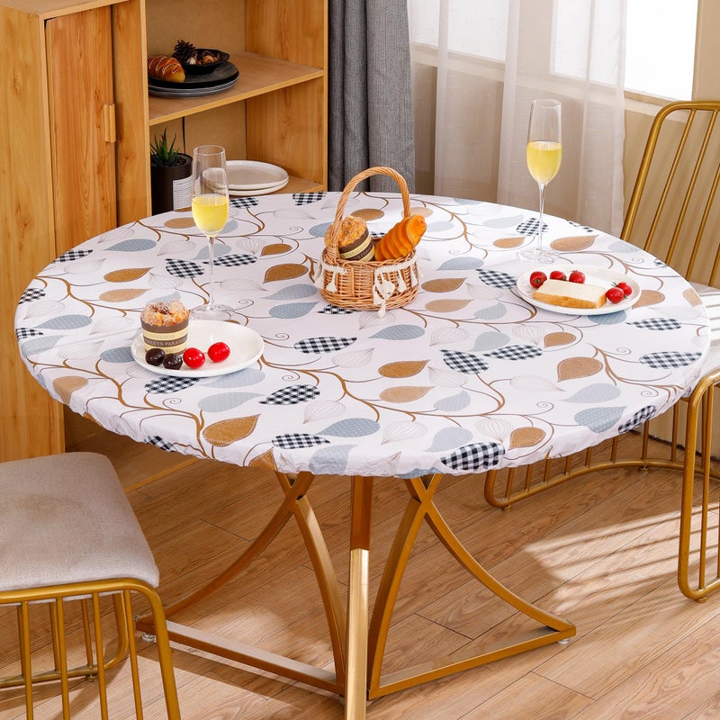 Walrus Round Vinyl Fitted Tablecloth with Flannel Backing Elastic Edge Design Table Cover Waterproof Oil-Proof PVC Table Cloth Stain-Resistant Best for 37"-44" Round - Image 4