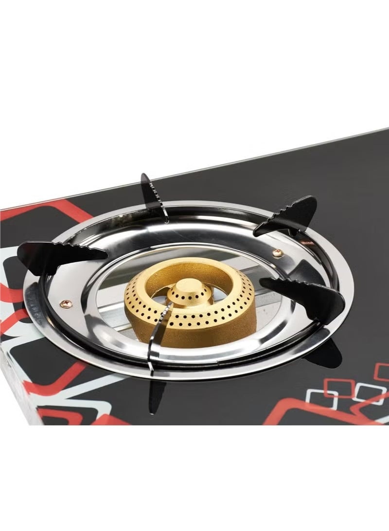 مايكروبلس موقد غاز البترول المسال ذو شعلتين من الزجاج المقوى مع إشعال تلقائي وإطار من الفولاذ المقاوم للصدأ - Image 2