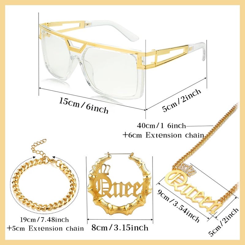 MEDOJO 80 90s Hip Hop Queen Costume Kit Hat Accessories Set for Women Rapper DJ - Image 5