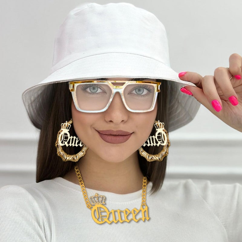 MEDOJO 80 90s Hip Hop Queen Costume Kit Hat Accessories Set for Women Rapper DJ - Image 3