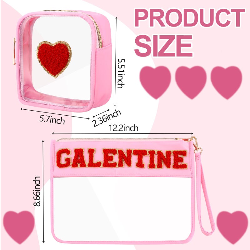 Shinylin 2 Pcs Galentine Day Gifts for Women Galentine Red Heart Makeup Bag Clear PVC Waterproof Cosmetic Bag Portable Travel Toiletry Storage Purse for Valentine Friends Women Engagement Wedding Gift - Image 3