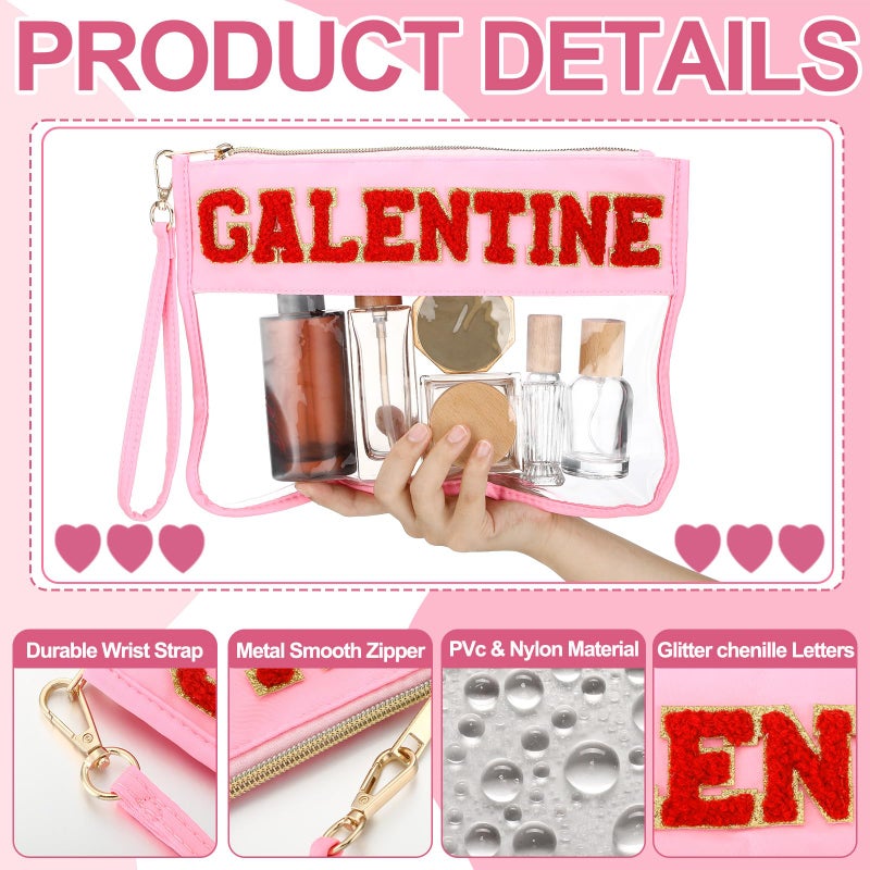Shinylin 2 Pcs Galentine Day Gifts for Women Galentine Red Heart Makeup Bag Clear PVC Waterproof Cosmetic Bag Portable Travel Toiletry Storage Purse for Valentine Friends Women Engagement Wedding Gift - Image 5