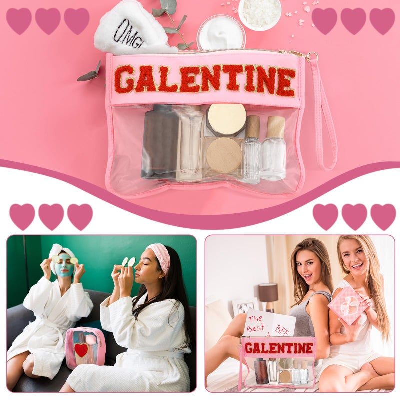 Shinylin 2 Pcs Galentine Day Gifts for Women Galentine Red Heart Makeup Bag Clear PVC Waterproof Cosmetic Bag Portable Travel Toiletry Storage Purse for Valentine Friends Women Engagement Wedding Gift - Image 4