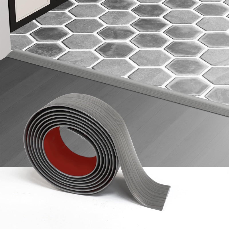 Greymond Floor Transition Strip - Self-Adhesive PVC Trim for Carpet to Flooring, Threshold Gap Cover (4ft x 1.57in, Grey Wood) - Image 1