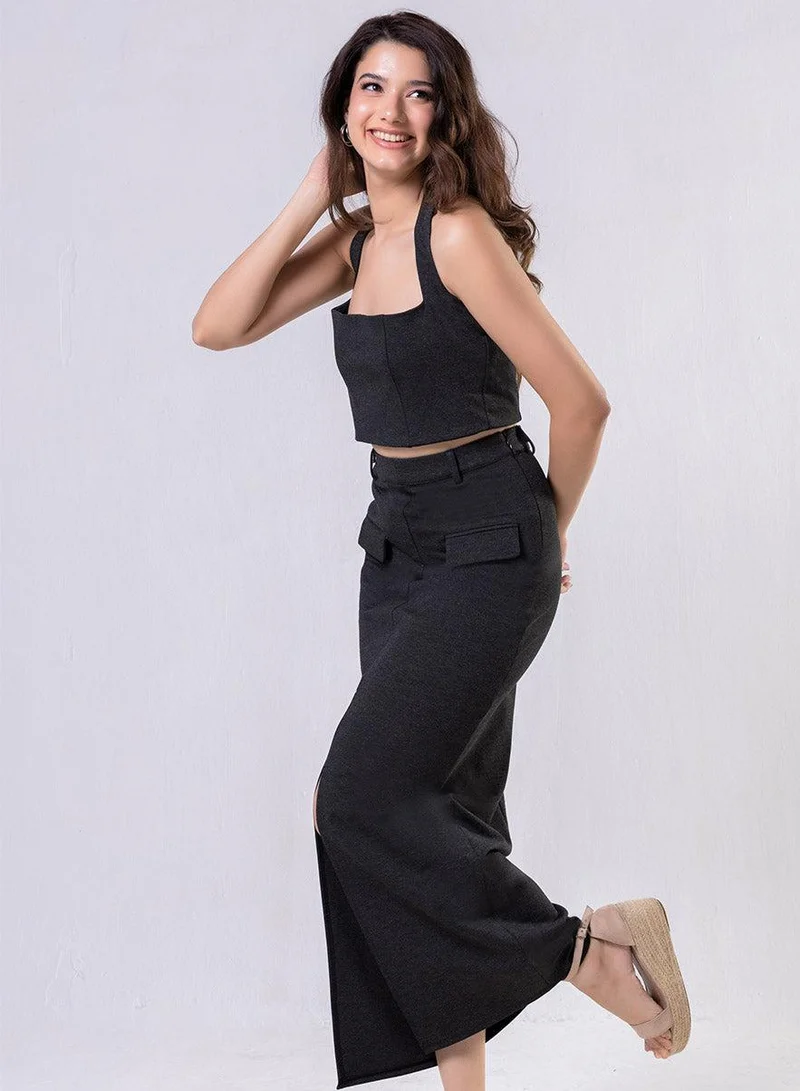 Zigzag Ponte Skirt And Top Set Black - Skirt