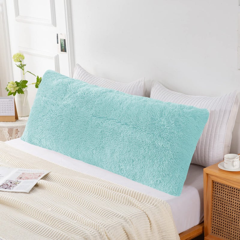 ROLJZTY Body Pillow Cover with Zipper 21x54 Shaggy Faux Fur Pillow Case Luxury Fluffy Plush Soft Pillowcase for Kids Girls Women Adult Side SleepersAqua Blue