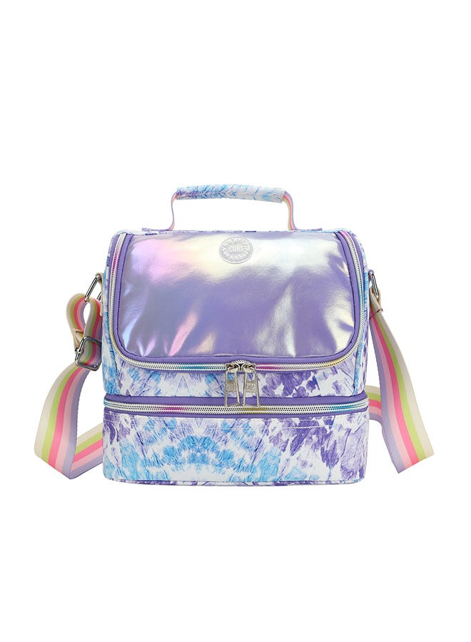 CUBS Lavender Print Waterproof double decker lunch bag with removable shoulder strap carrying your favorite meals to school, work or while traveling - Image 1